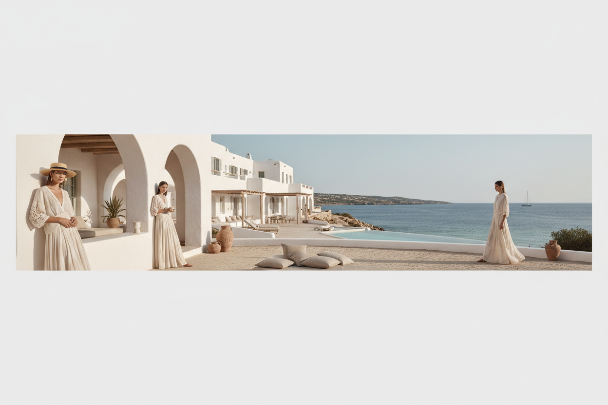 Banner mediterráneo con moda