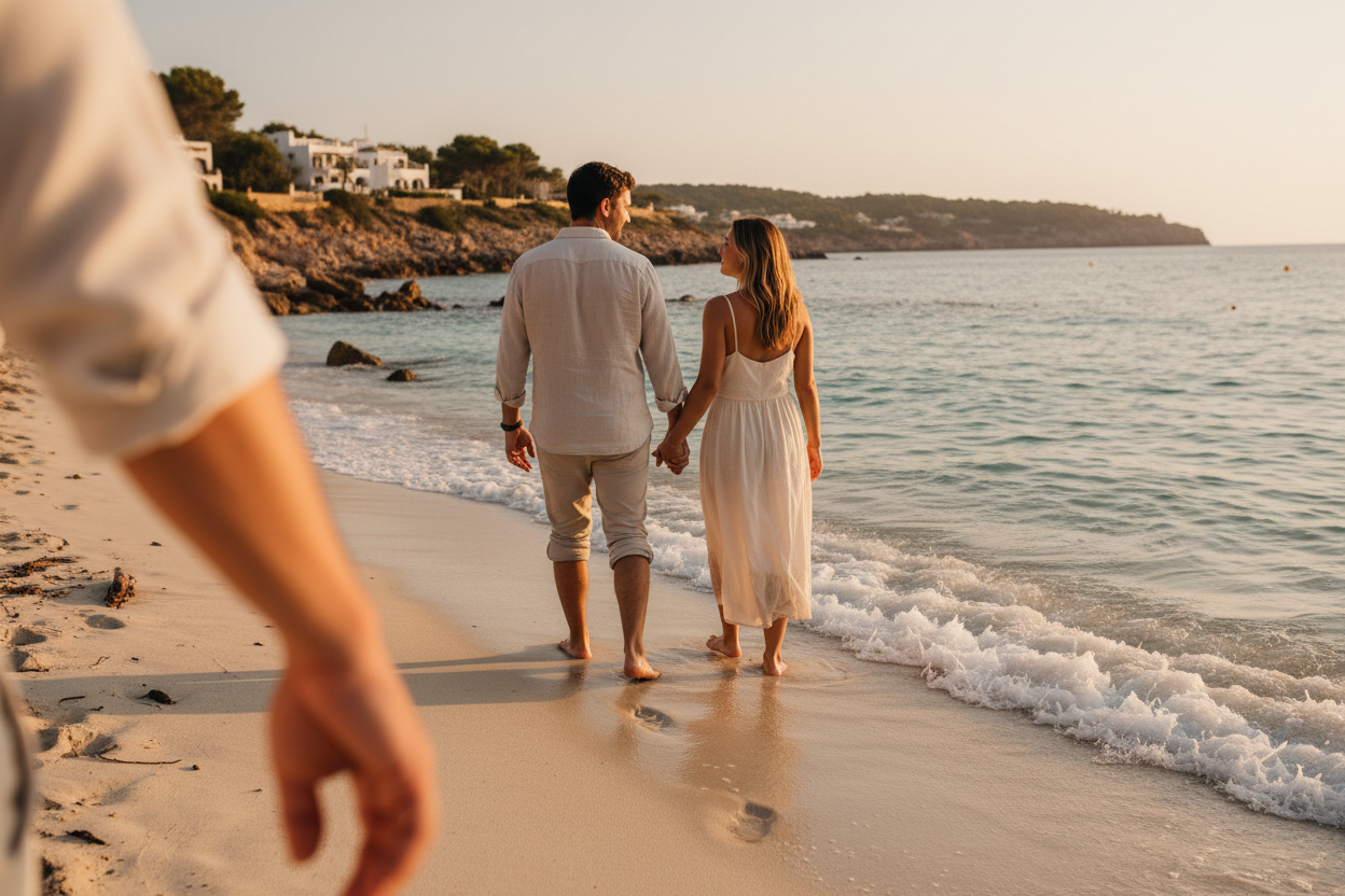 Couple walking on semi-private beach