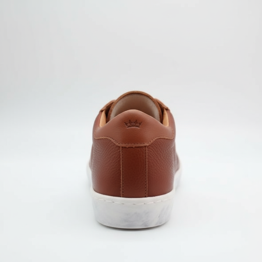 Brown artisanal sneaker back view