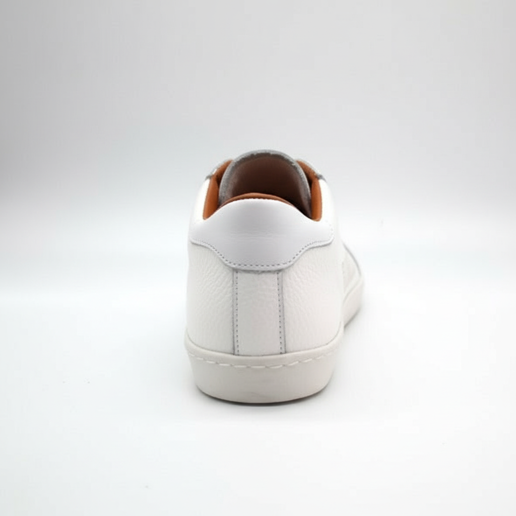 White artisanal sneaker back view