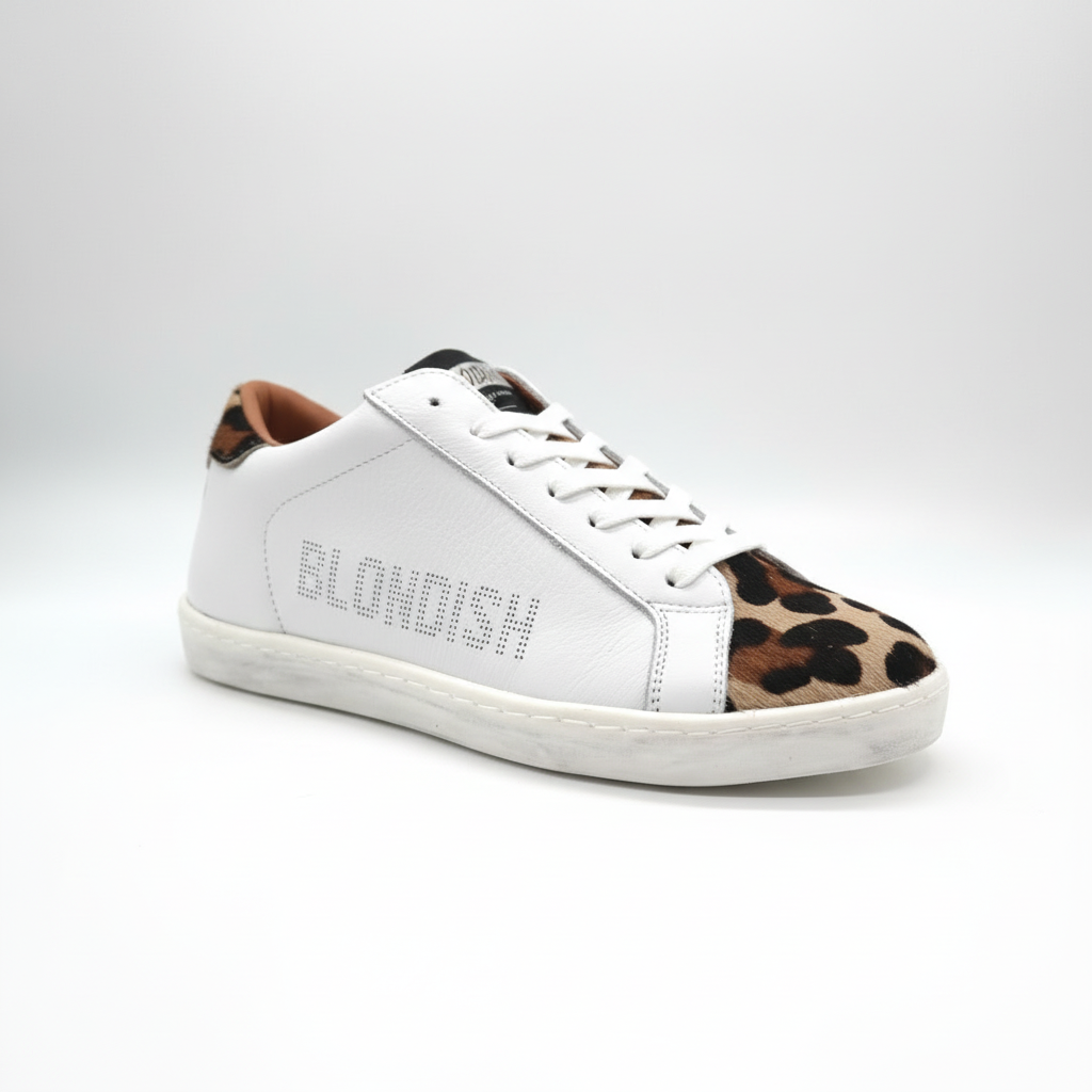 Leopard print artisanal sneaker front view