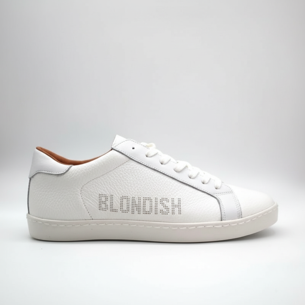 White artisanal sneaker side view