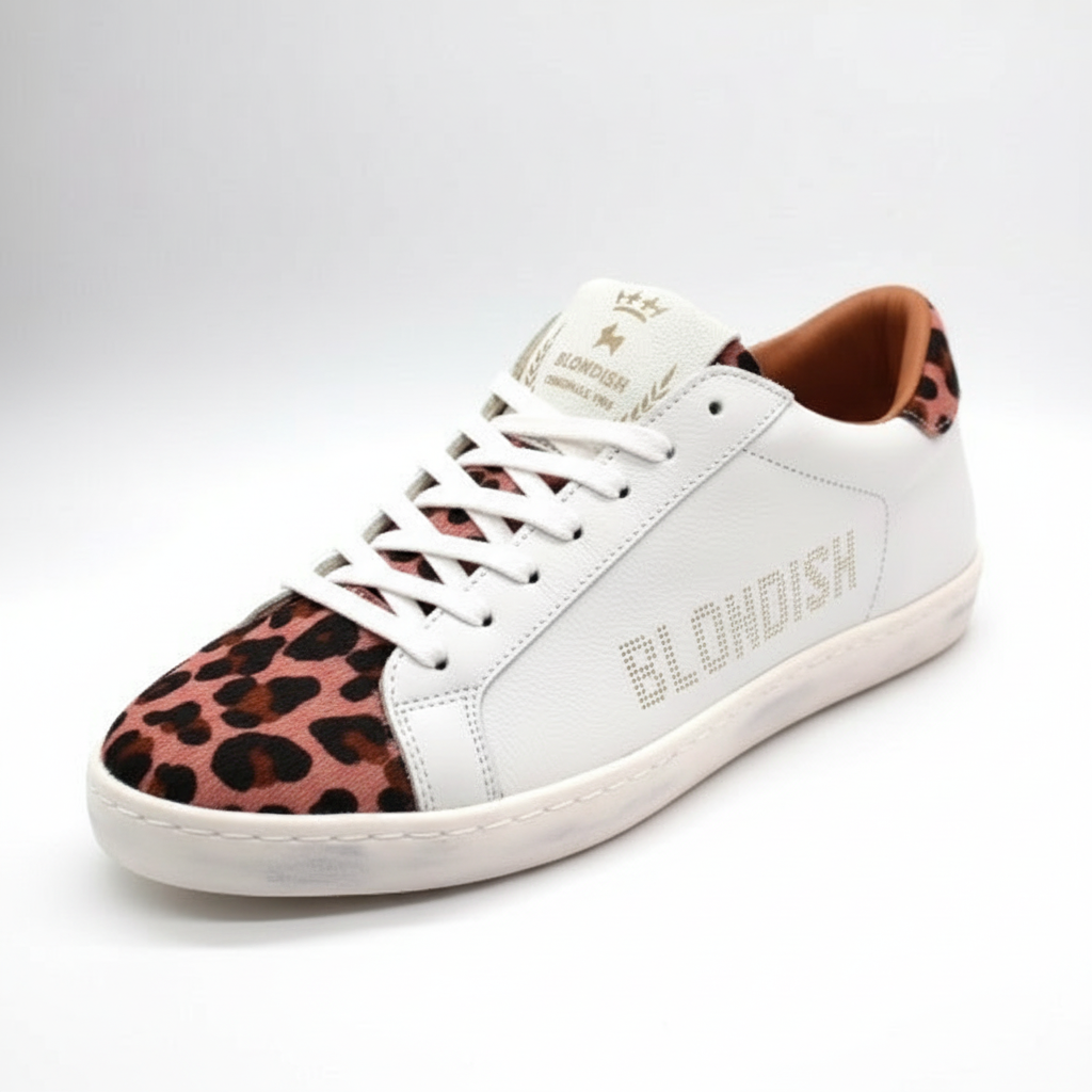 Leopard print artisanal sneaker front view