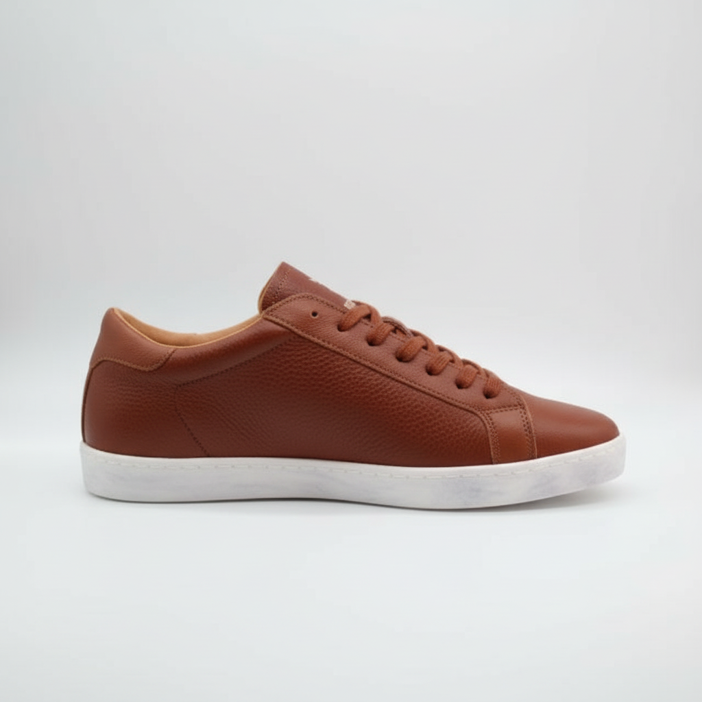 Brown artisanal sneaker side view