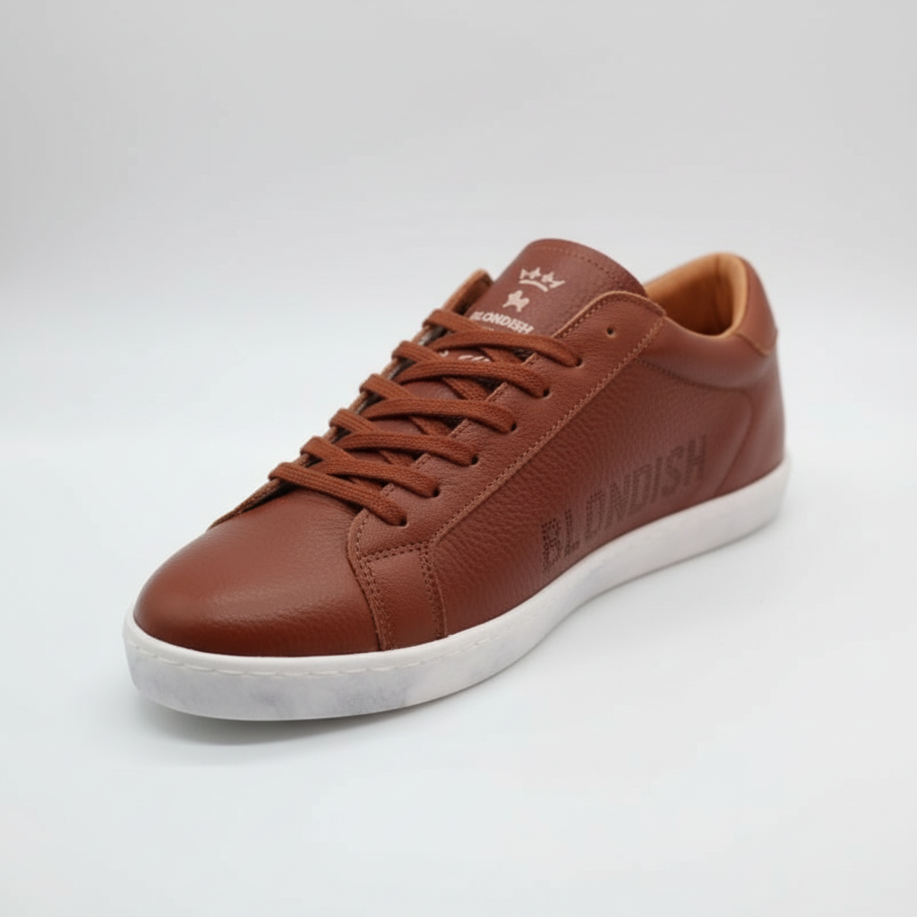 Brown artisanal sneaker front view